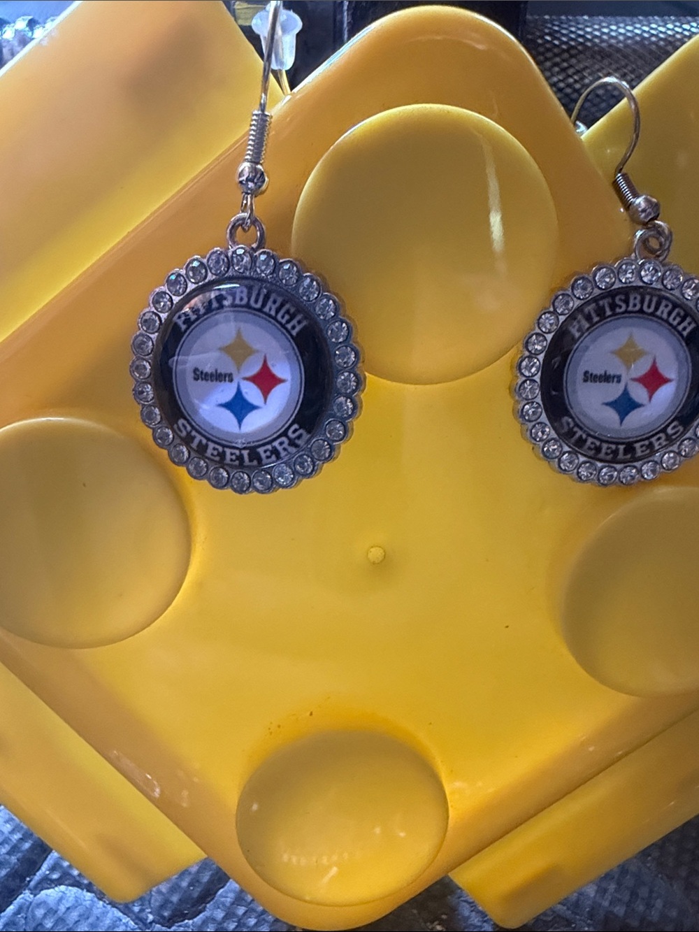 Yellow Rhinestone Steelers nfl Drop Earrings - Official Team Design